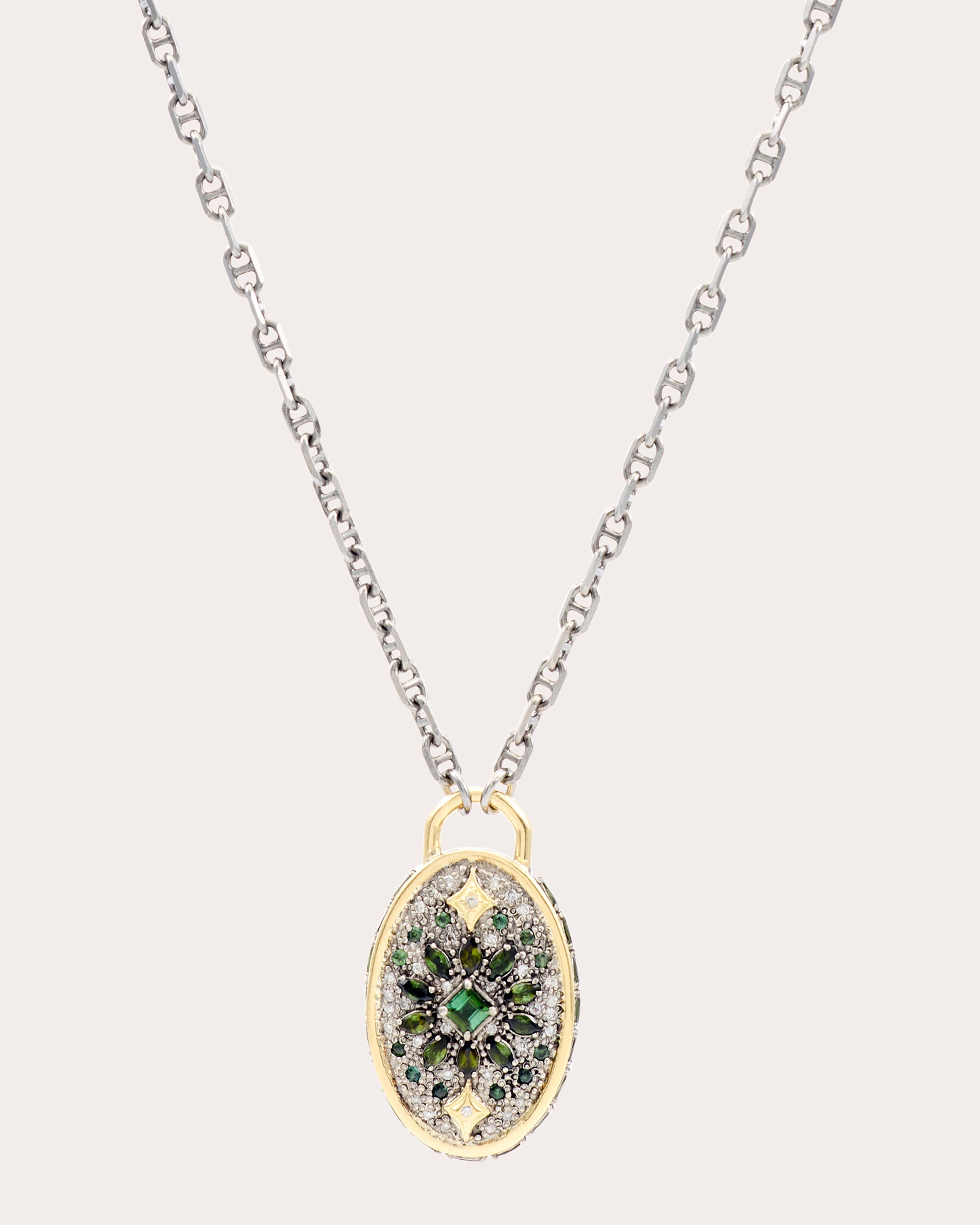 Diamond & Tourmaline Shield Pendant Necklace