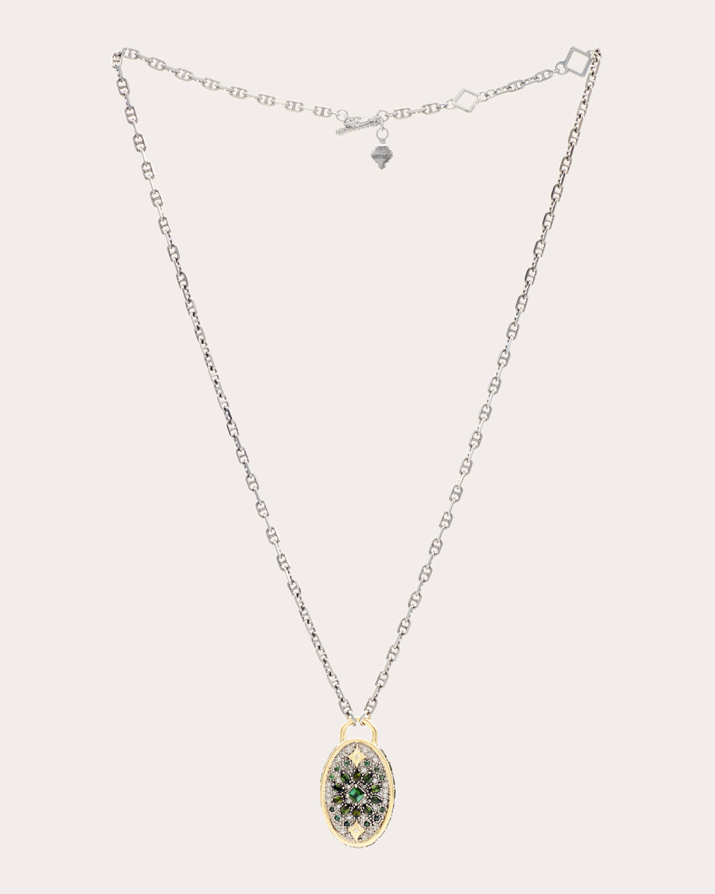 Diamond & Tourmaline Shield Pendant Necklace