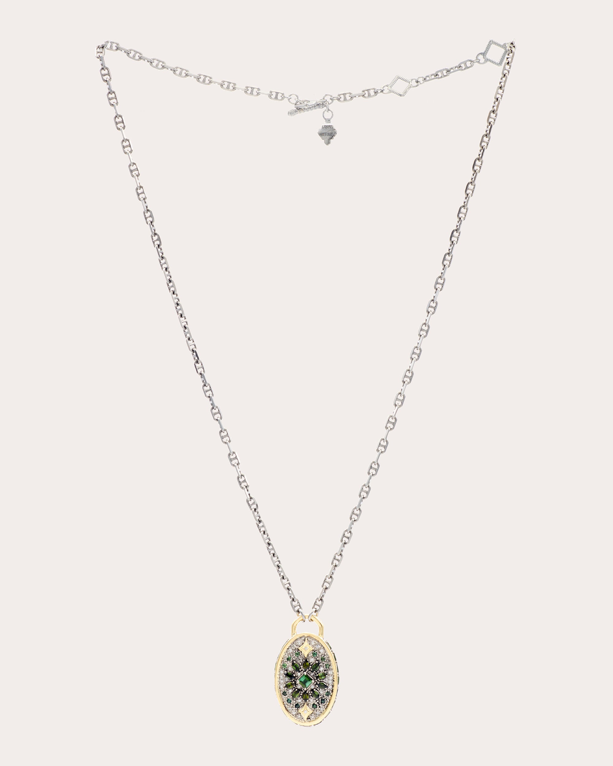 Diamond & Tourmaline Shield Pendant Necklace