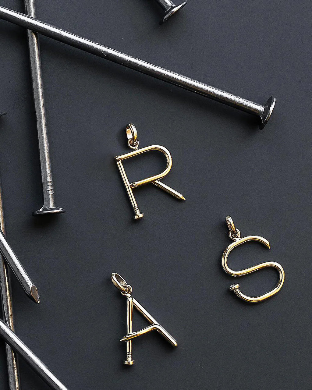 14k Gold Large Nail Initial Pendant Necklace