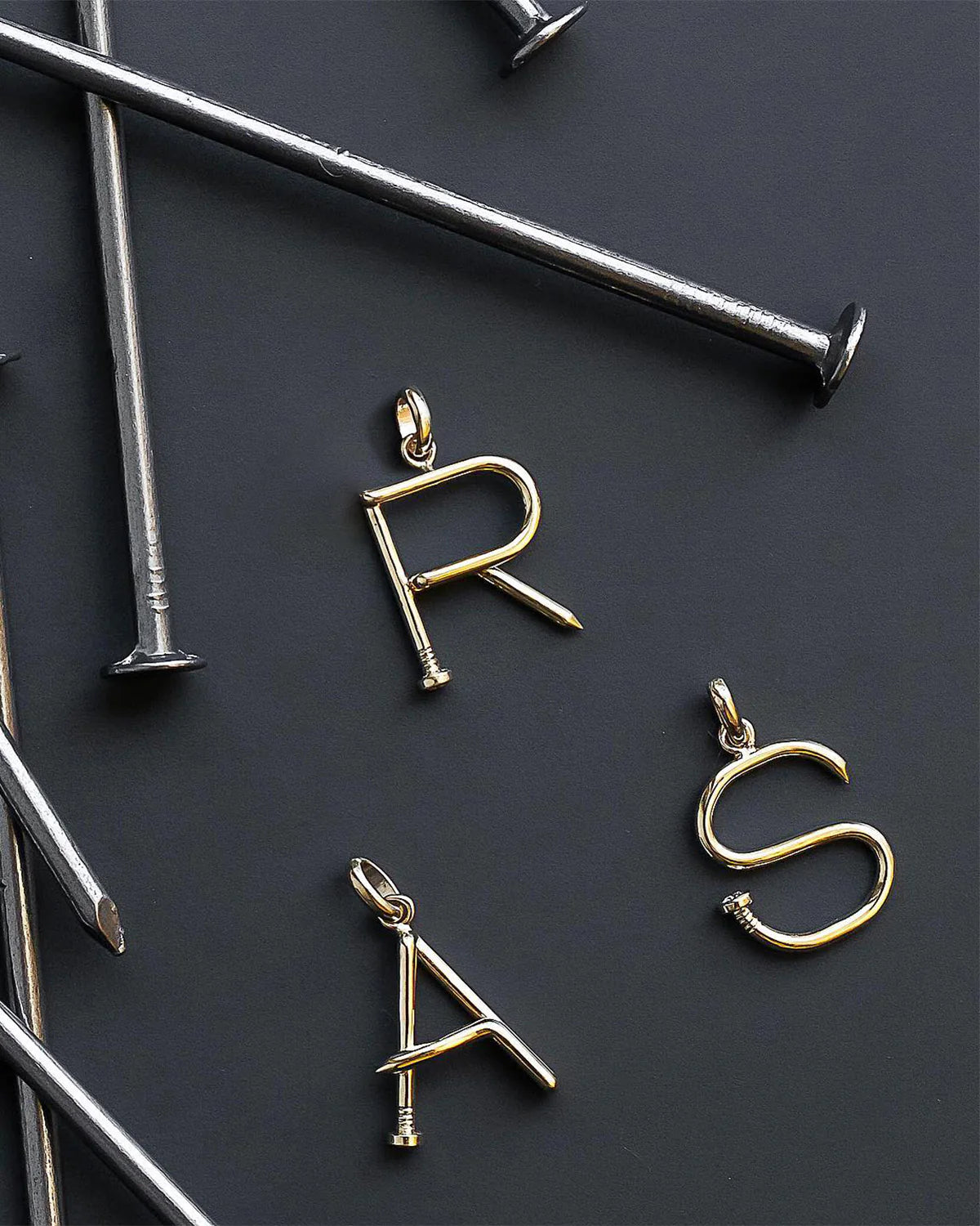 14k Gold Large Nail Initial Pendant Necklace