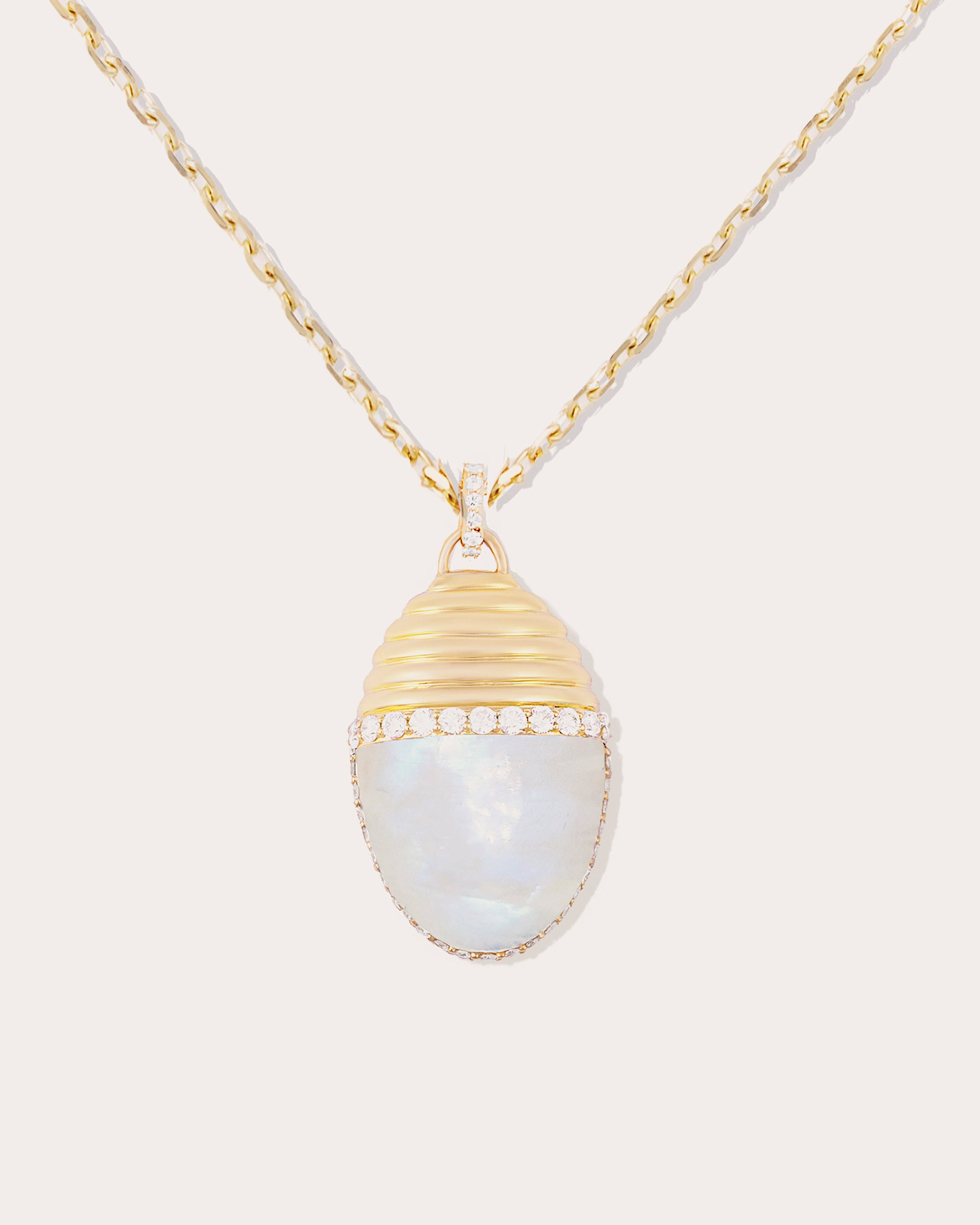 Moonstone & Diamond Found Cap Large Pendant Necklace
