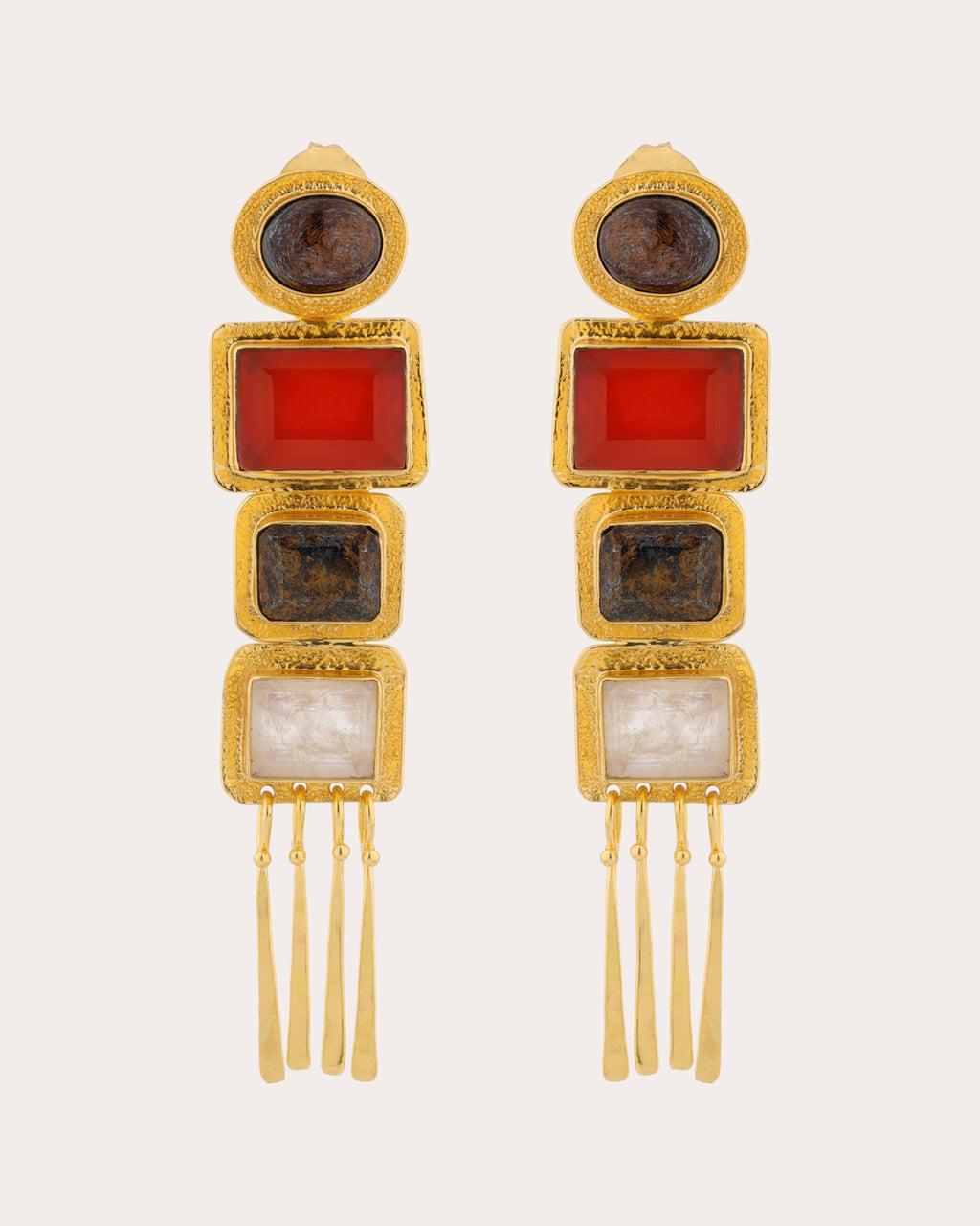 Bronzite & Moonstone Nefertiti Drop Earrings