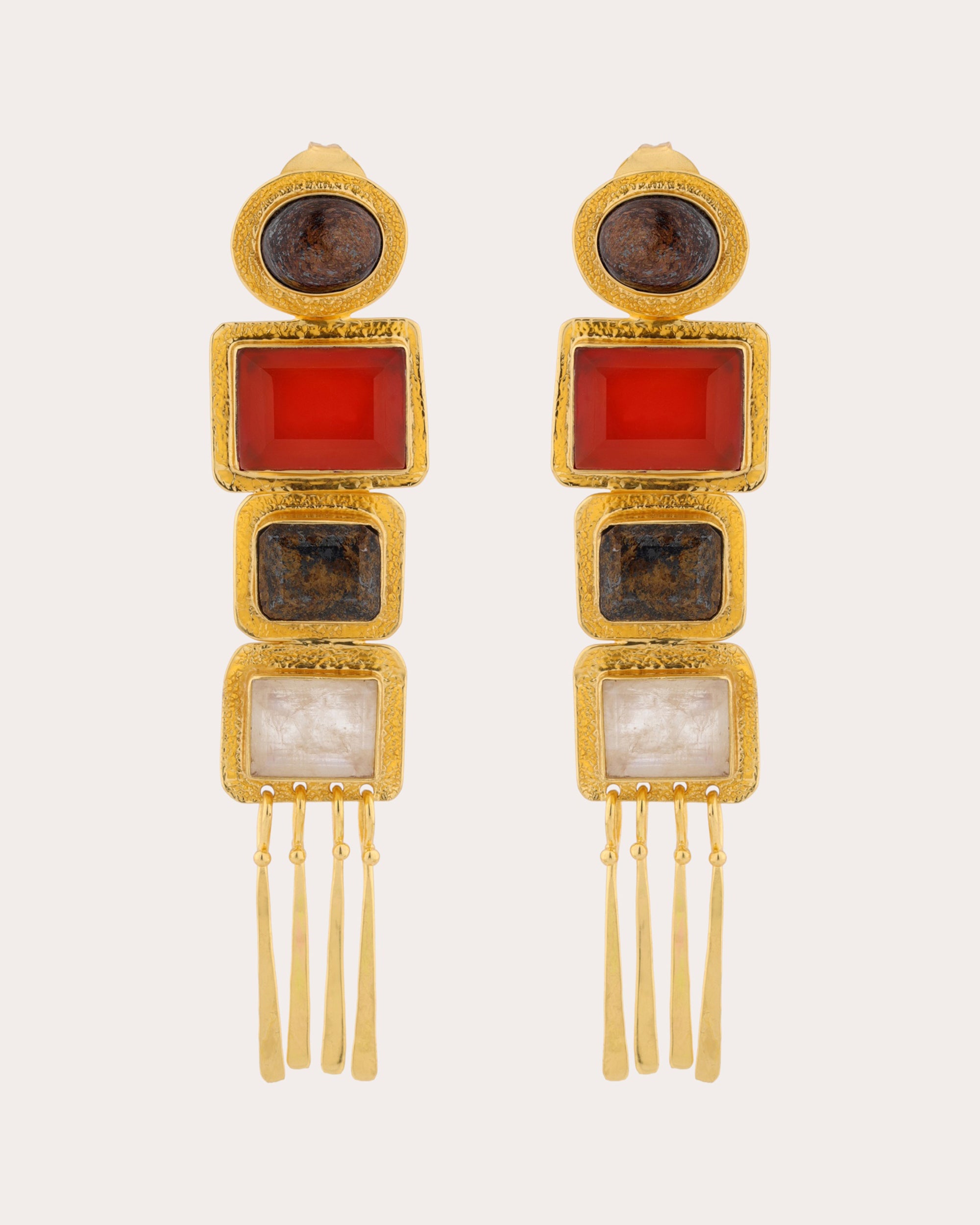 Bronzite & Moonstone Nefertiti Drop Earrings