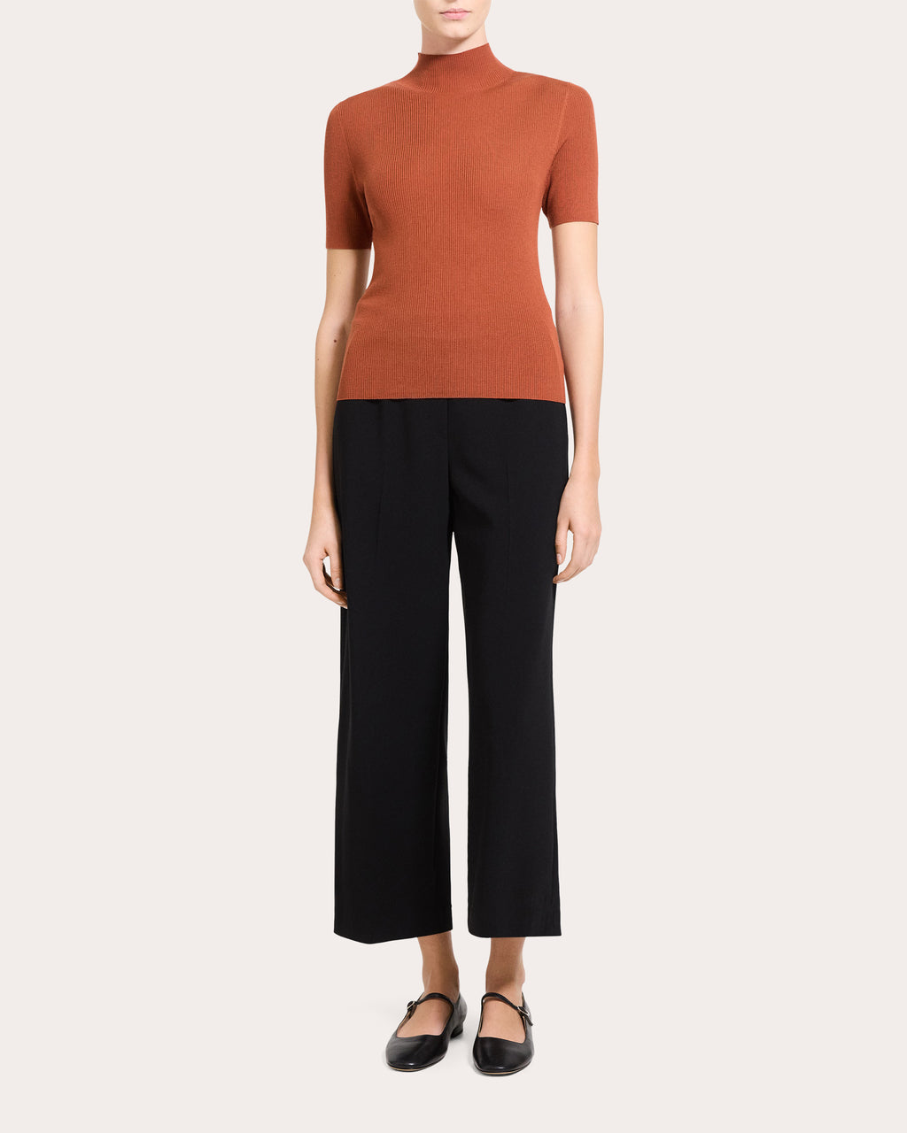 Leenda Ribbed Wool Mock Neck Top
