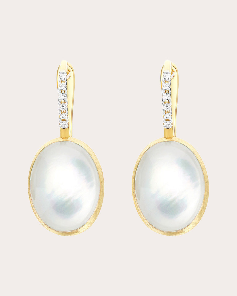 Diamond & Mother of Pearl 18k Gold Medium Ciliegine Drop Earrings