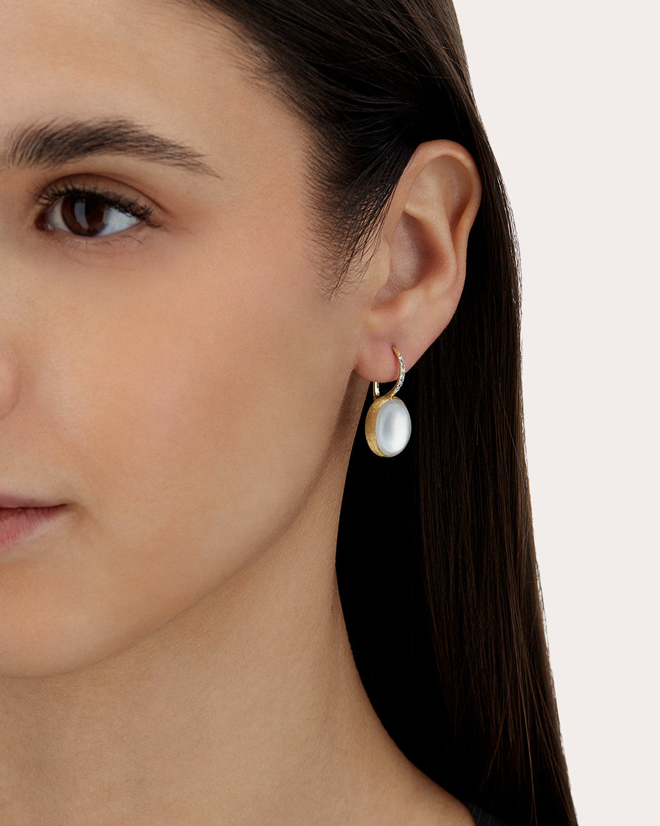 Diamond & Mother of Pearl 18k Gold Medium Ciliegine Drop Earrings