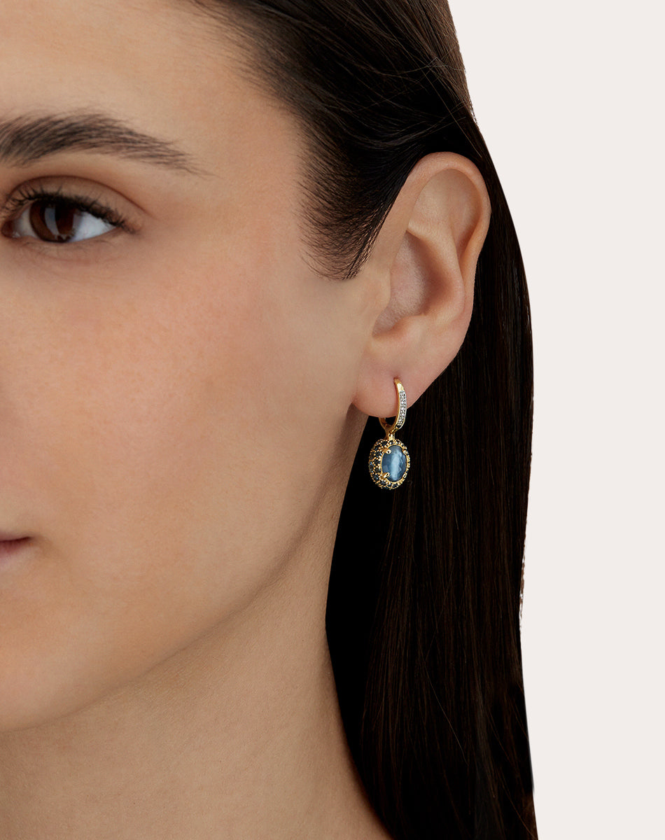 Green Sapphire & Blue Topaz 18k Gold Reverse Ciliegine Drop Earrings