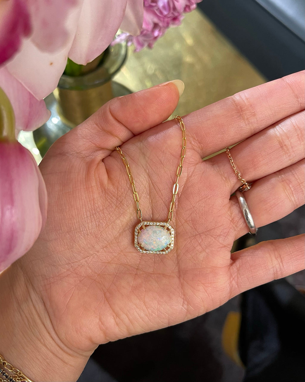 Opal & Diamond Portrait Pendant Necklace