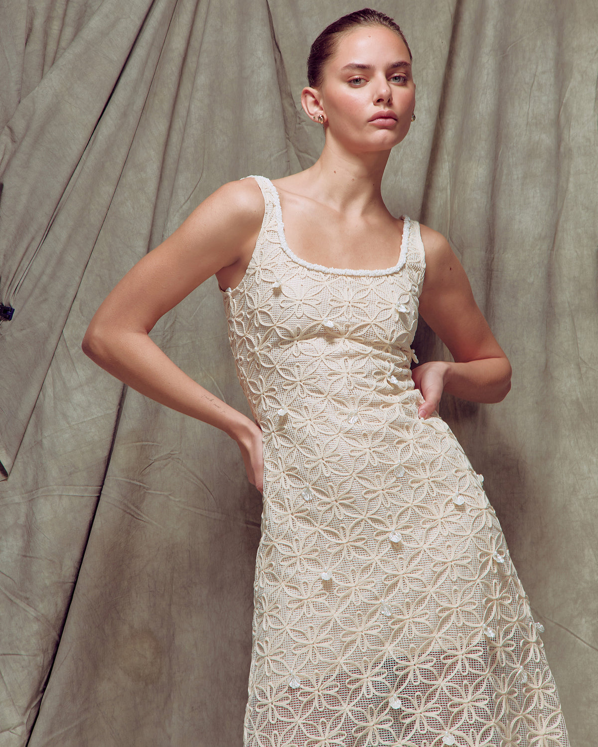 Ophelia Floral Crochet Midi Dress