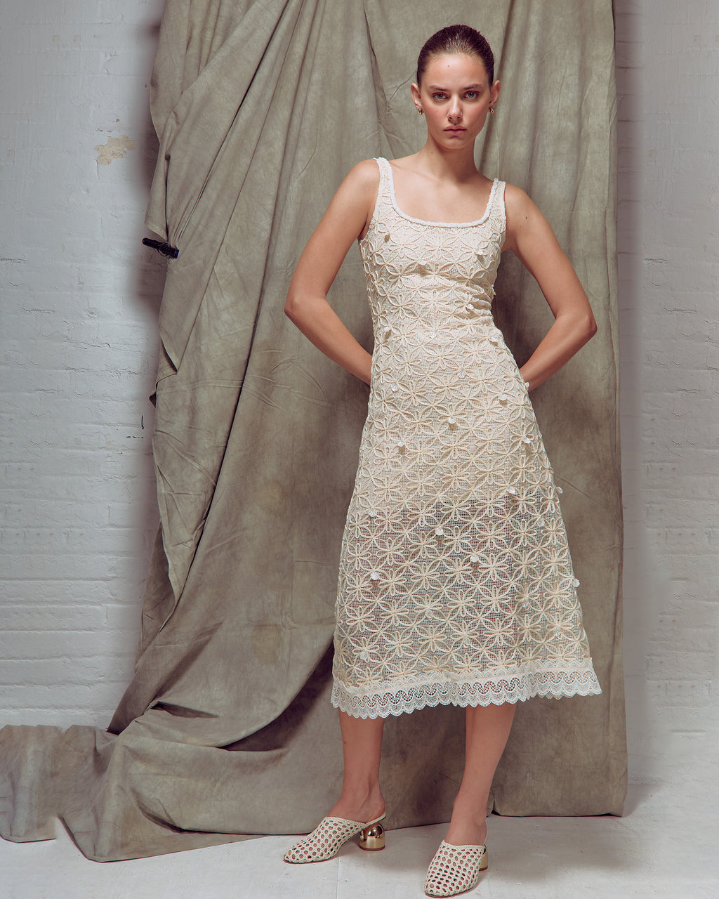 Ophelia Floral Crochet Midi Dress