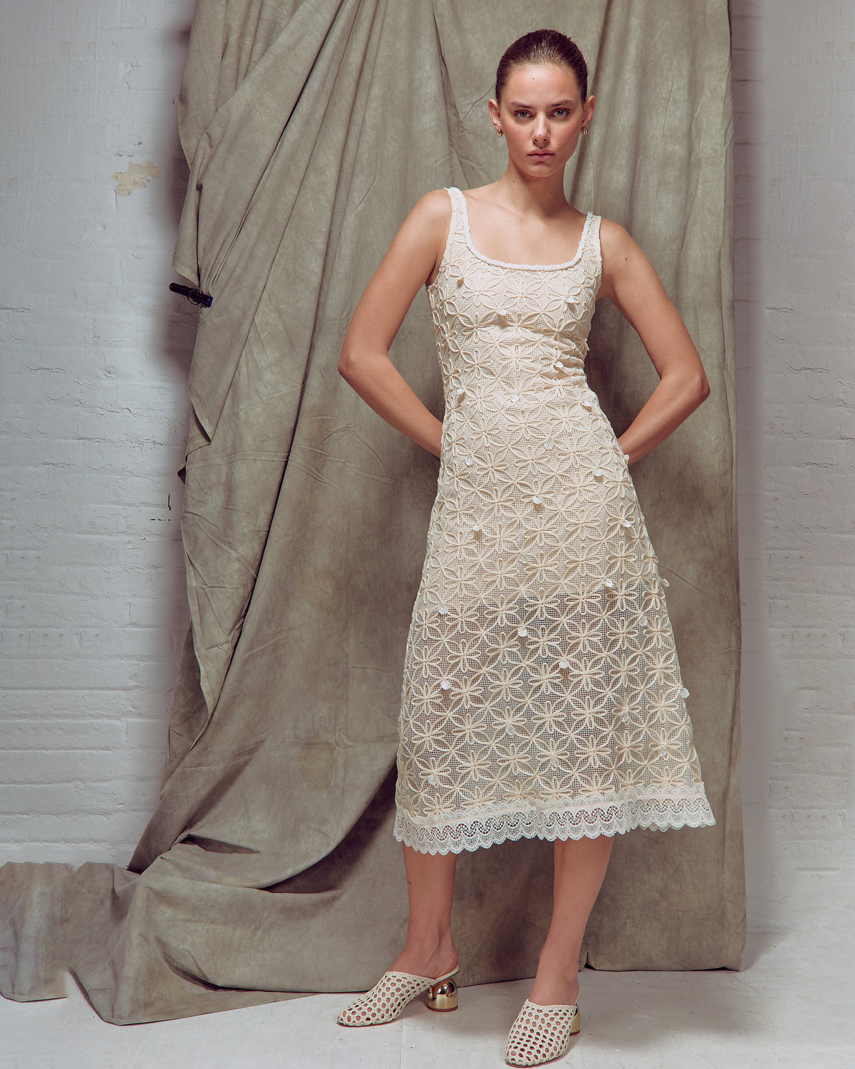 Ophelia Floral Crochet Midi Dress