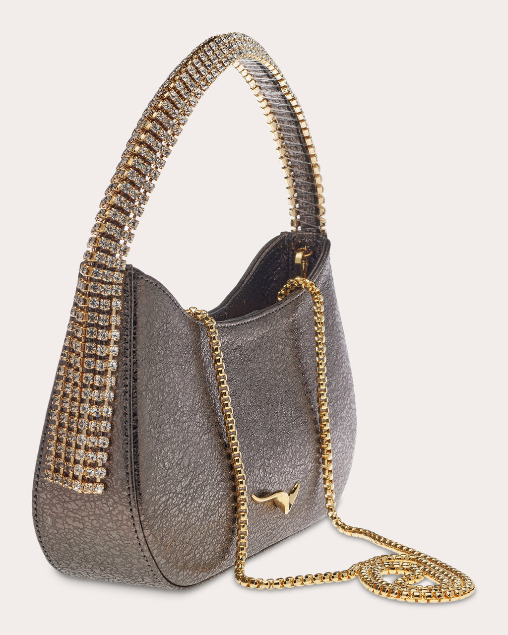 Koda Crystal-Embellished Metallic-Leather Shoulder Bag