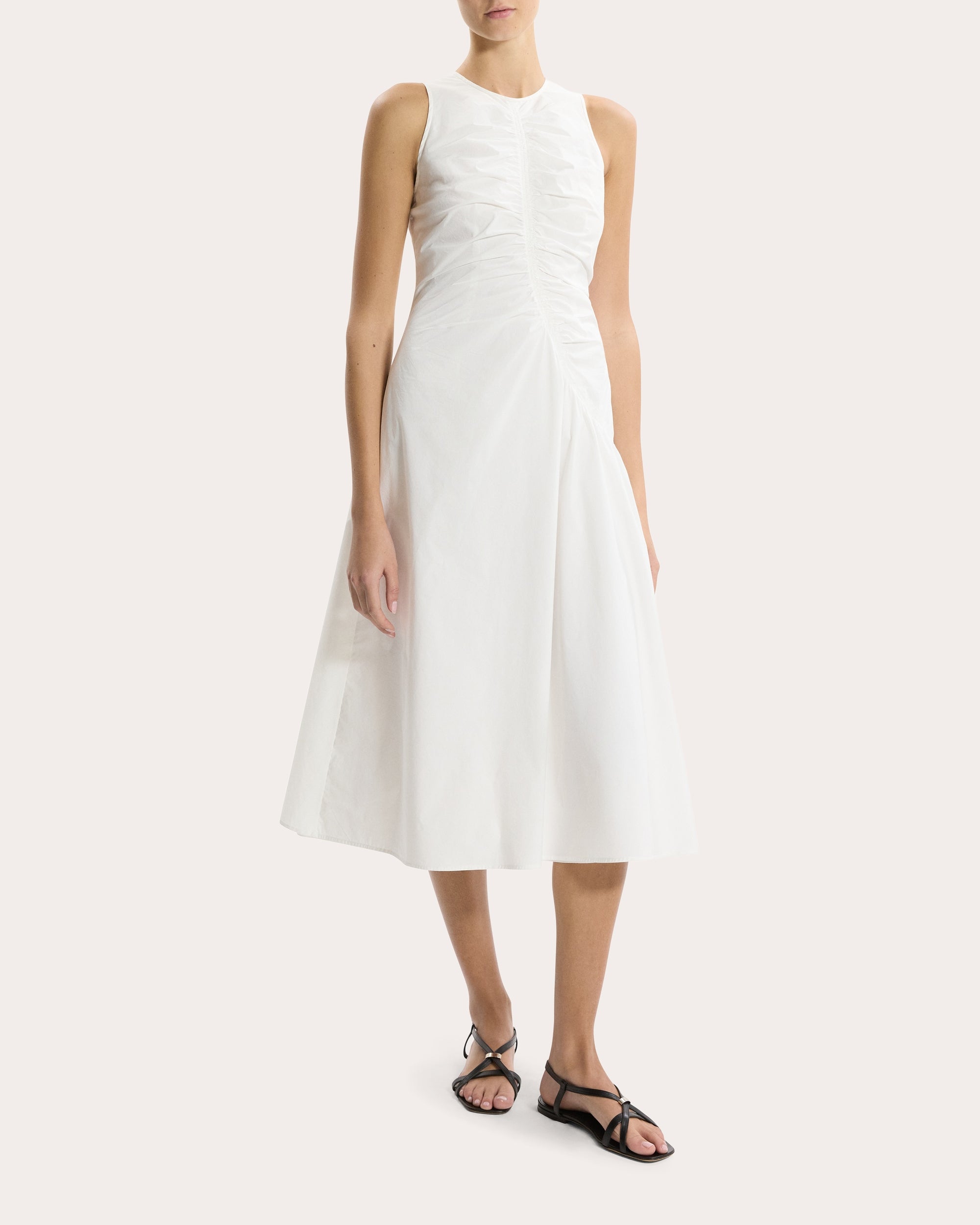 Theory Women's Ruched Sleeveless Dress - White