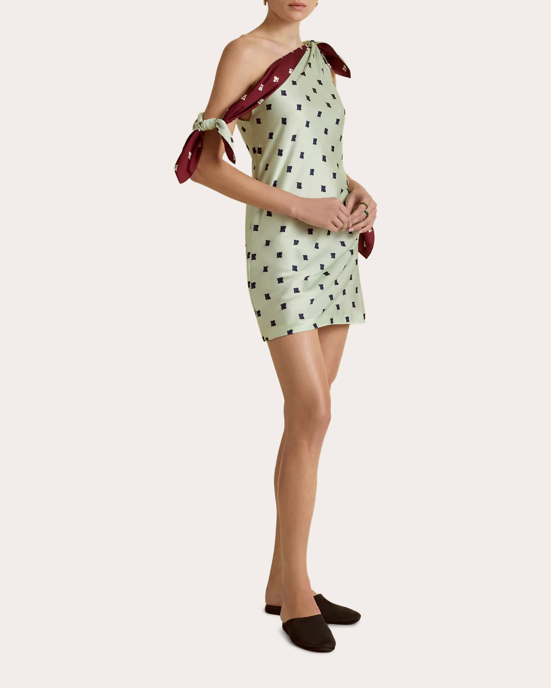 Floral Satin Twill Tied Asymmetric Mini Dress | Olivela