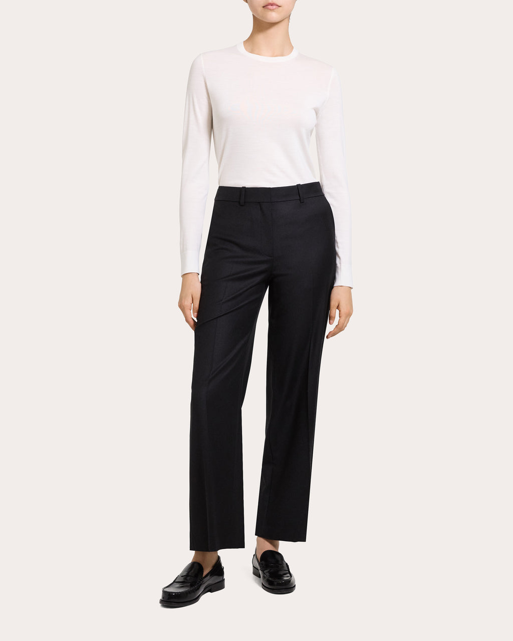 Sleek Flannel Wool Straight-Leg Pants