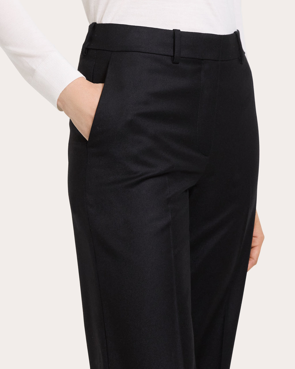 Sleek Flannel Wool Straight-Leg Pants