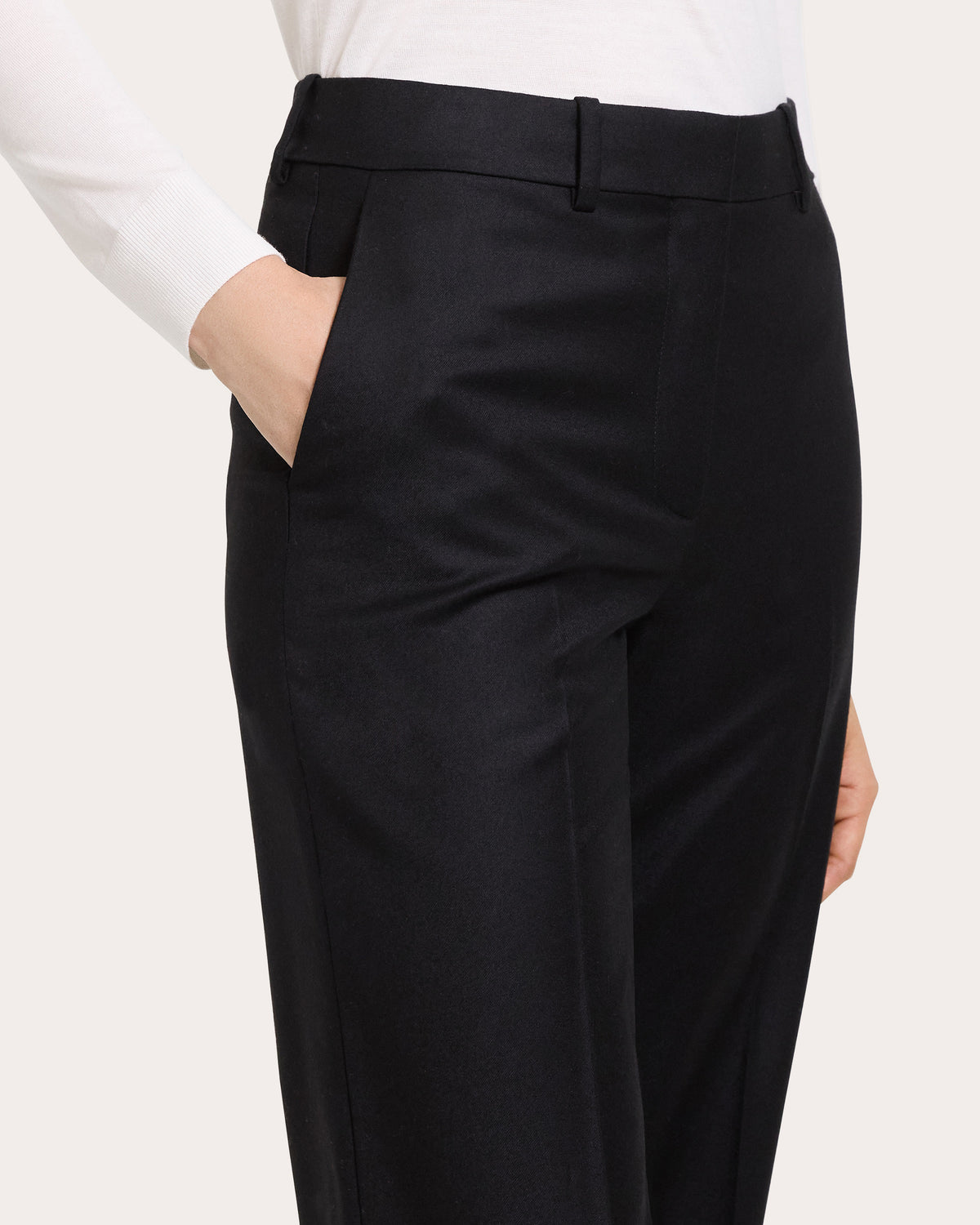 Sleek Flannel Wool Straight-Leg Pants