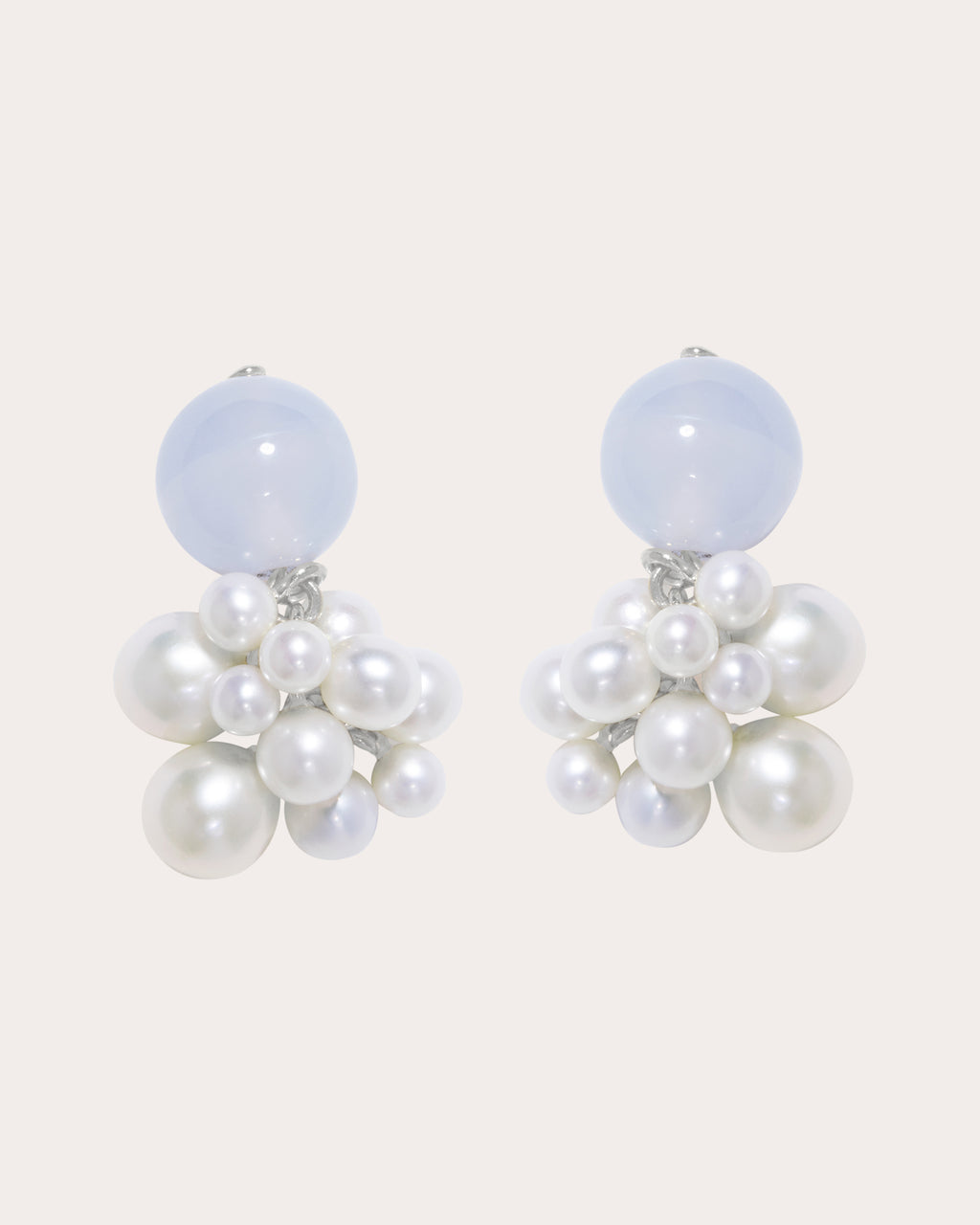 Sterling Silver Freshwater Pearl and Blue Lace Agate Earrings