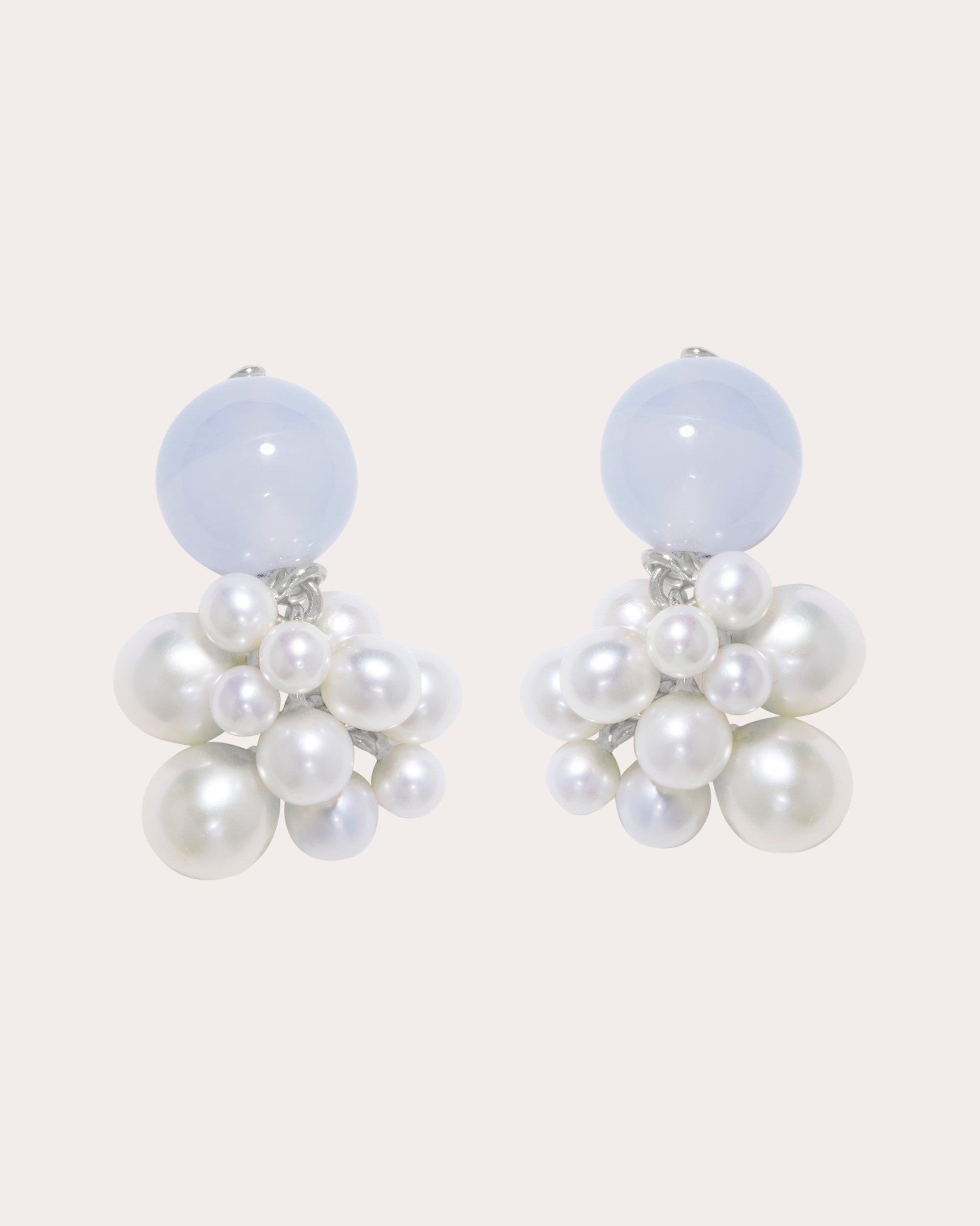 Sterling Silver Freshwater Pearl and Blue Lace Agate Earrings