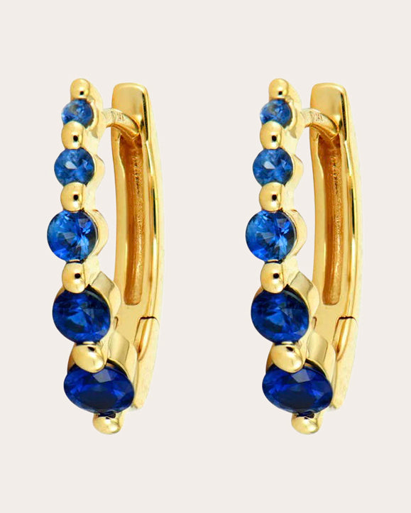 Blue Sapphire Ombré Graduated Huggie Earrings