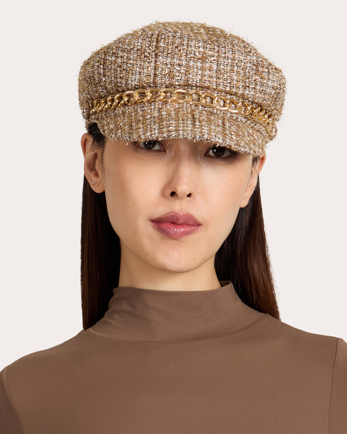 Eugenia Kim Cream Sequence Tweed Newsboy Marina Women’s Hat with Gold Chain Eugenia Kim Mirabel Straw Sun Hat | Saks Fifth Avenue main image 3