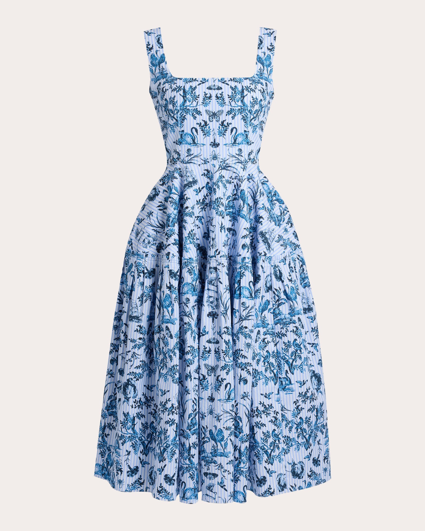 ERDEM Women's Toile Stripe Poplin Sleeveless Midi Dress in Blue Size 8 / 4