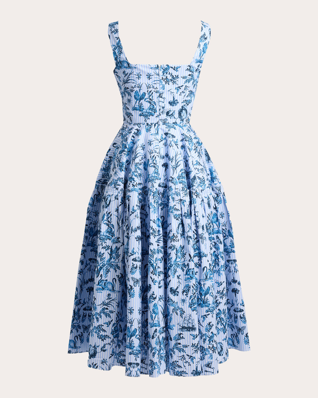 Toile Stripe Poplin Sleeveless Midi Dress