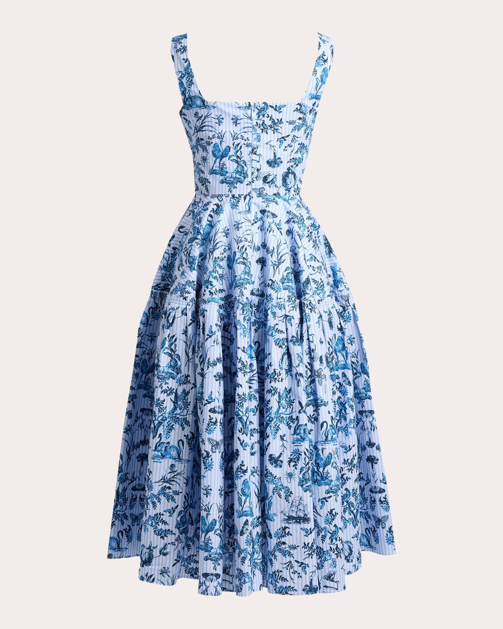 Toile Stripe Poplin Sleeveless Midi Dress