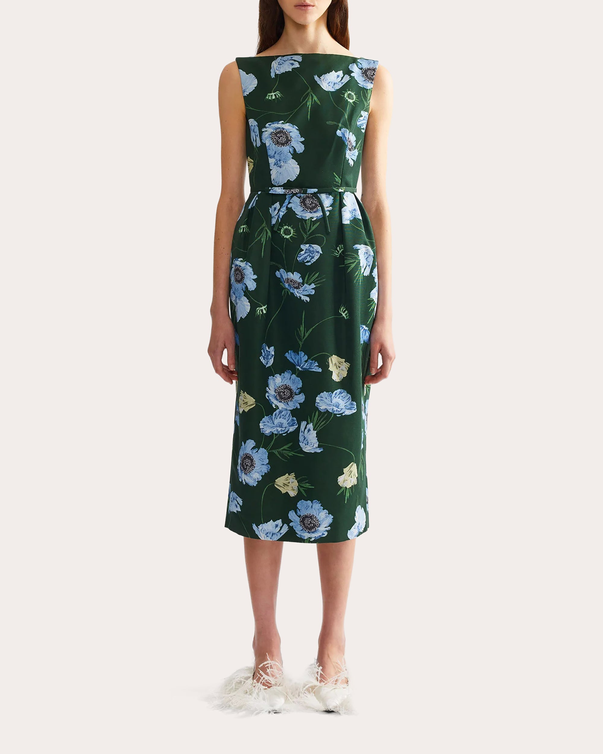 floral midi pencil dress Erdem Sea Green Floral Linen Midi Pencil Dress