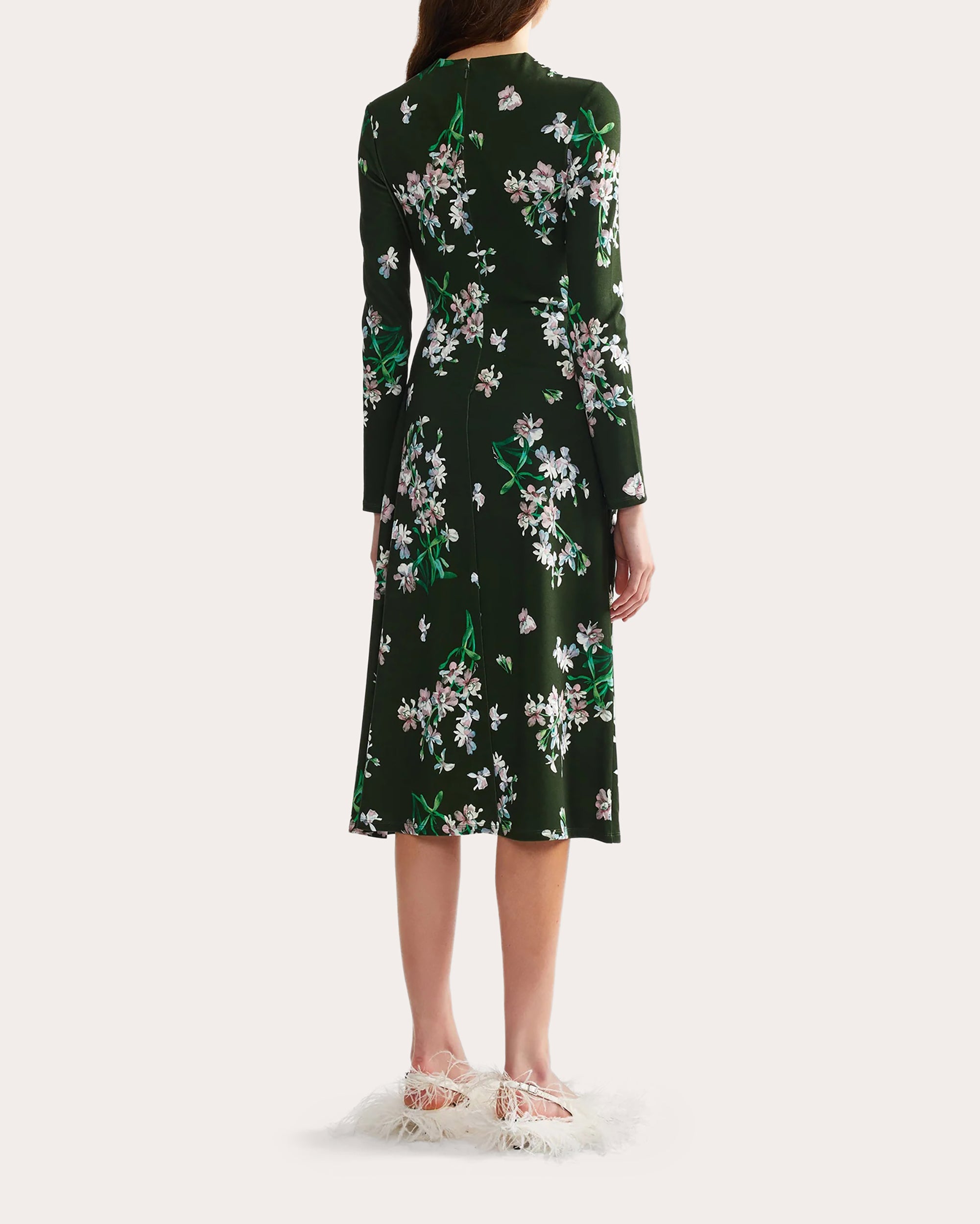 Floral Ponte Jersey Draped Midi Dress