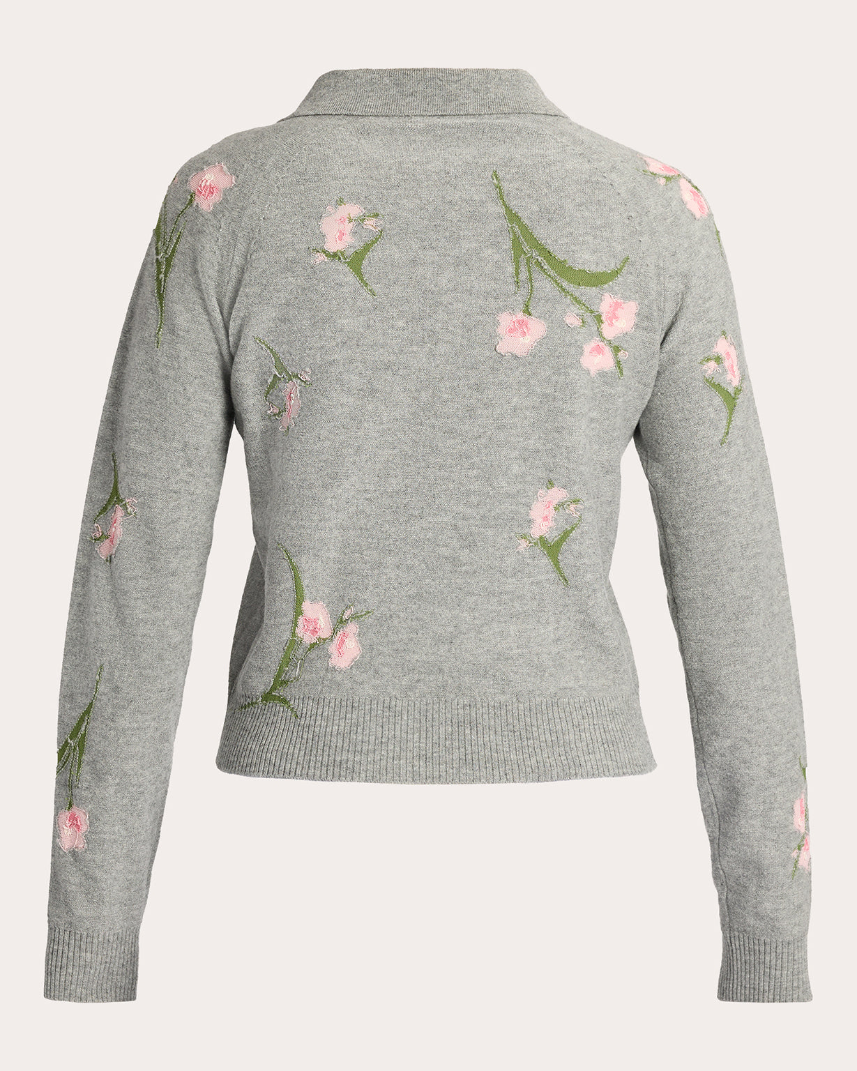 Embroidered Floral Wool Polo Sweater