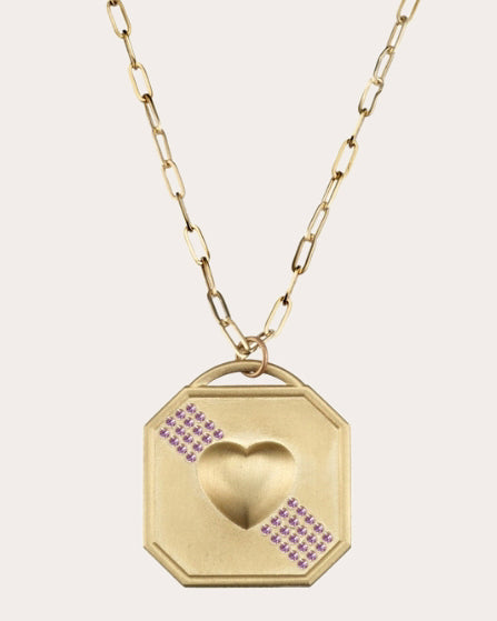 Pink Sapphire & 14k Gold Puffy Heart Pendant Necklace