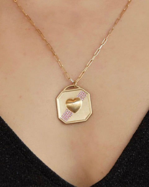 Pink Sapphire & 14k Gold Puffy Heart Pendant Necklace