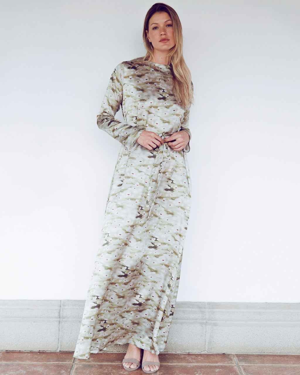 Wholesome Floral Silk Long-Sleeve Gown