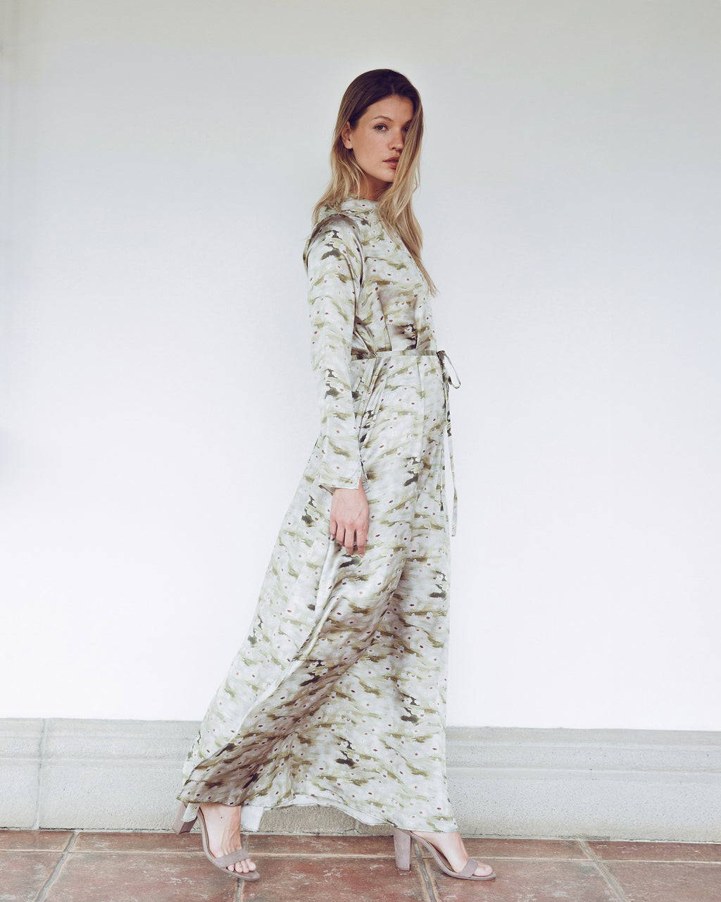 Wholesome Floral Silk Long-Sleeve Gown