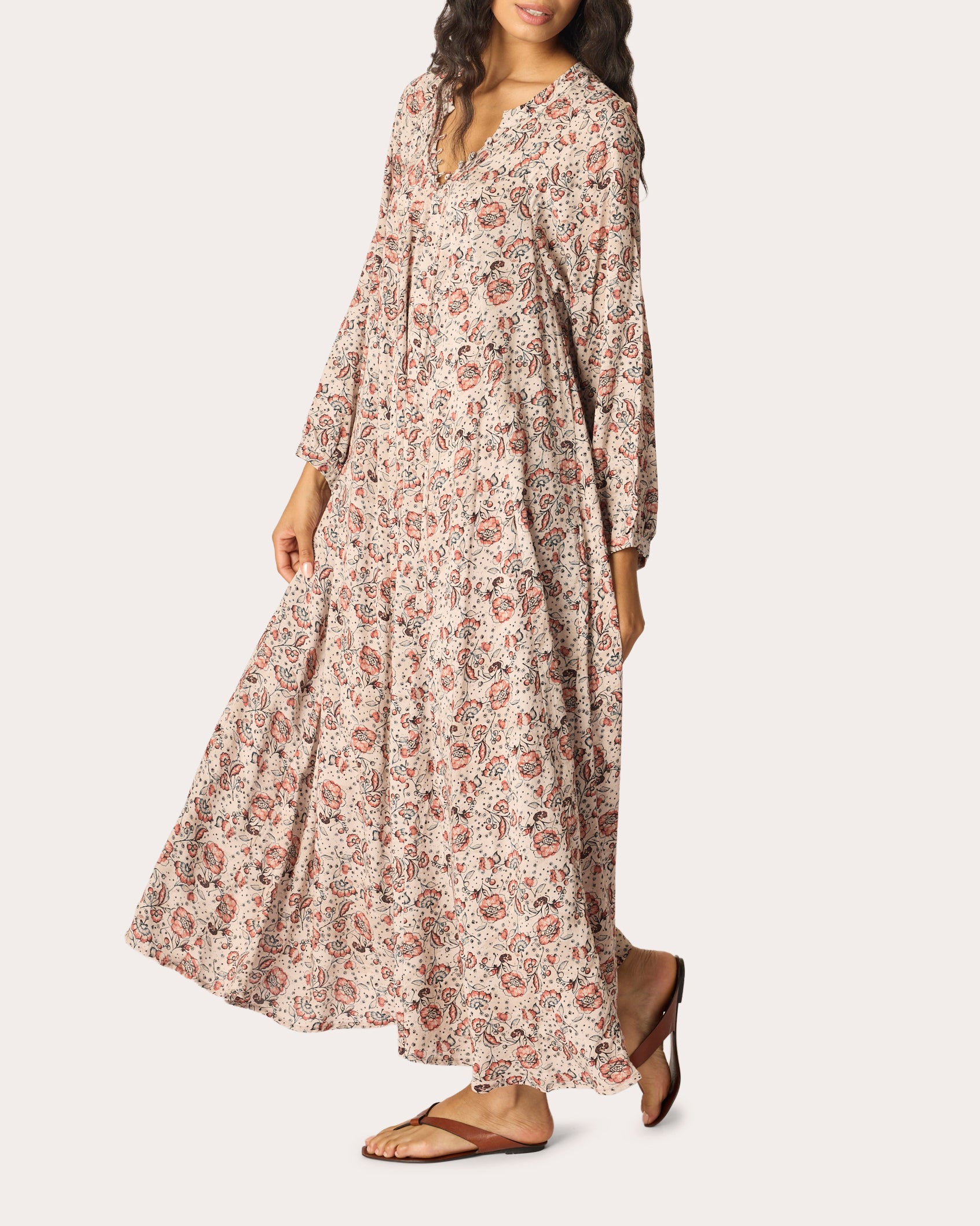 Fiore Floral Pleated A-Line Maxi Dress