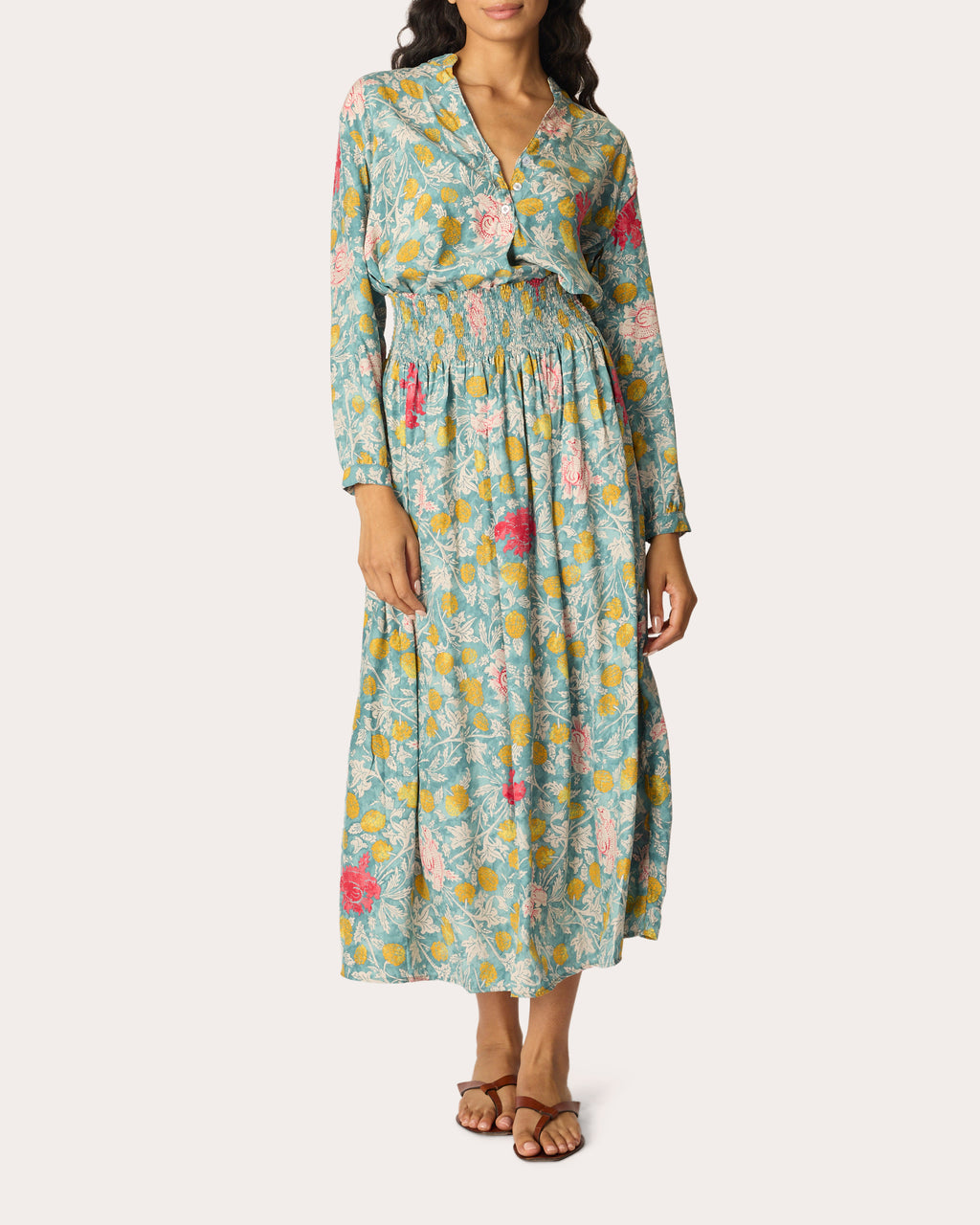 Bella Floral Silk Smocked Midi Skirt
