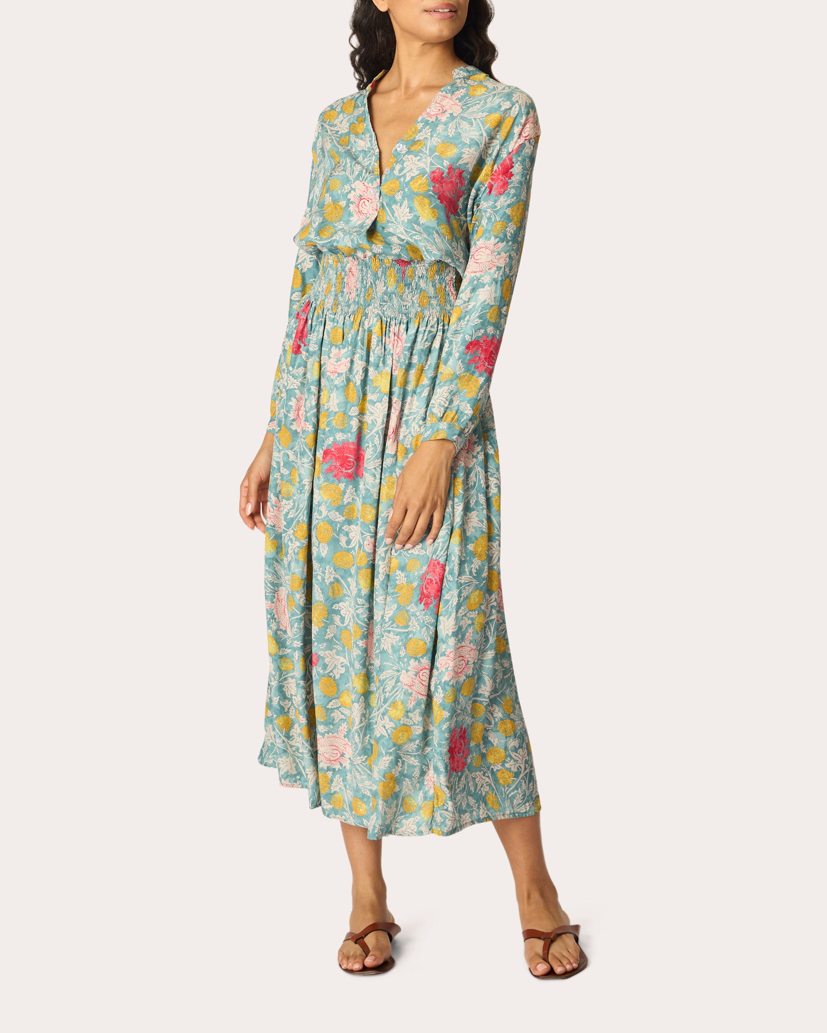 Bella Floral Silk Smocked Midi Skirt