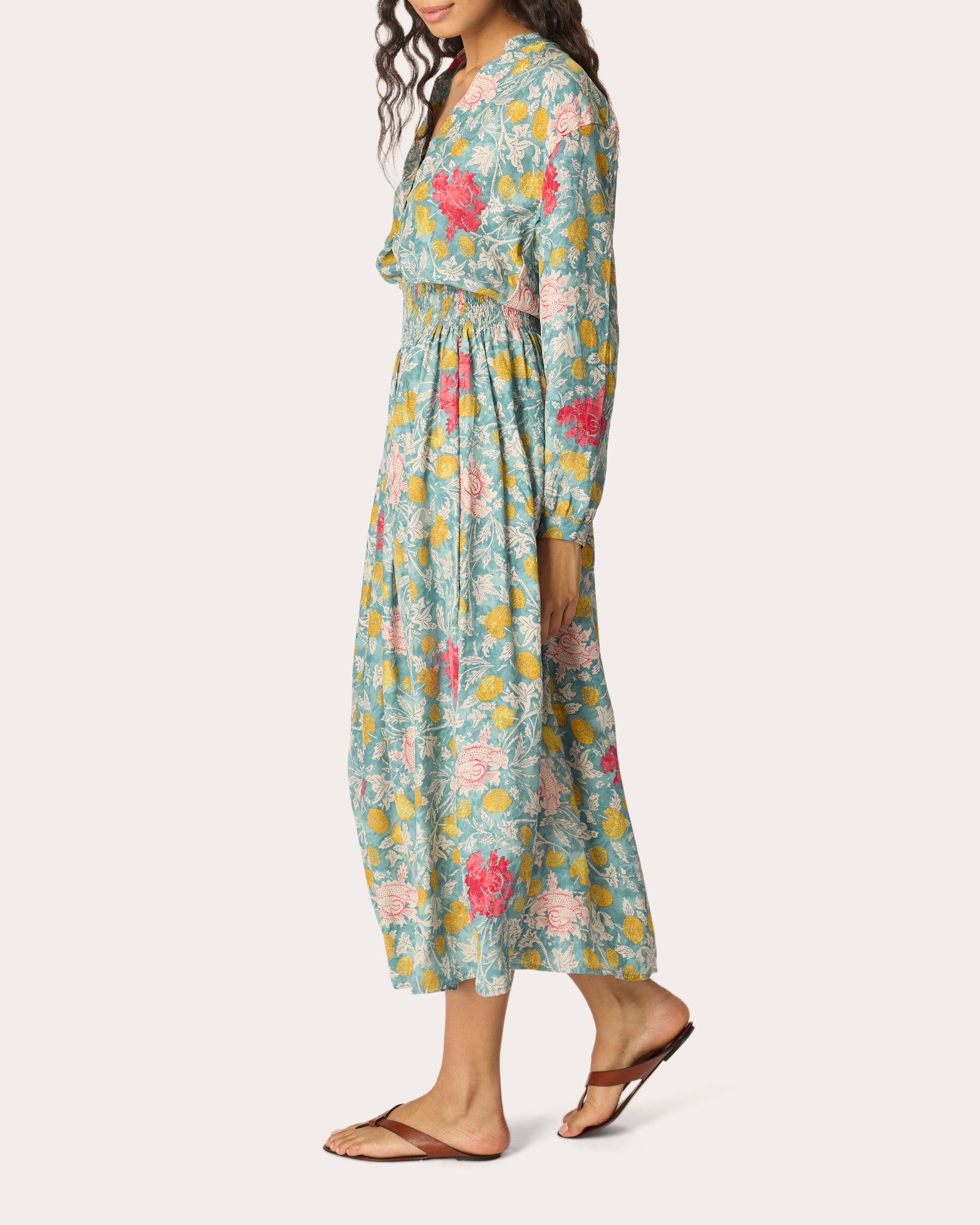 Bella Floral Silk Smocked Midi Skirt