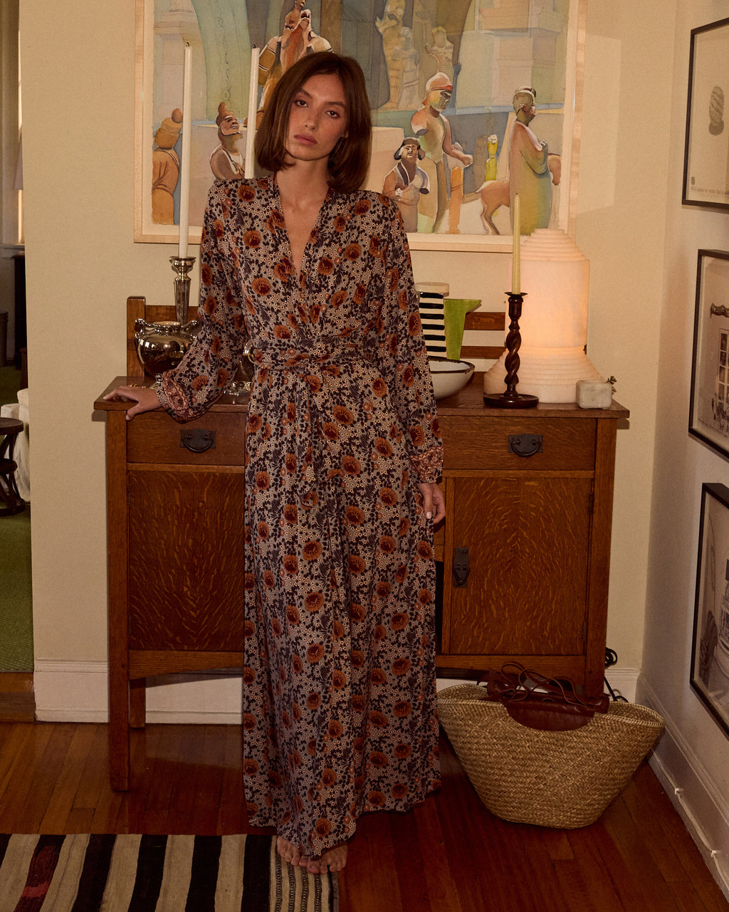 Nico Floral Belted Long-Sleeve Maxi Dress
