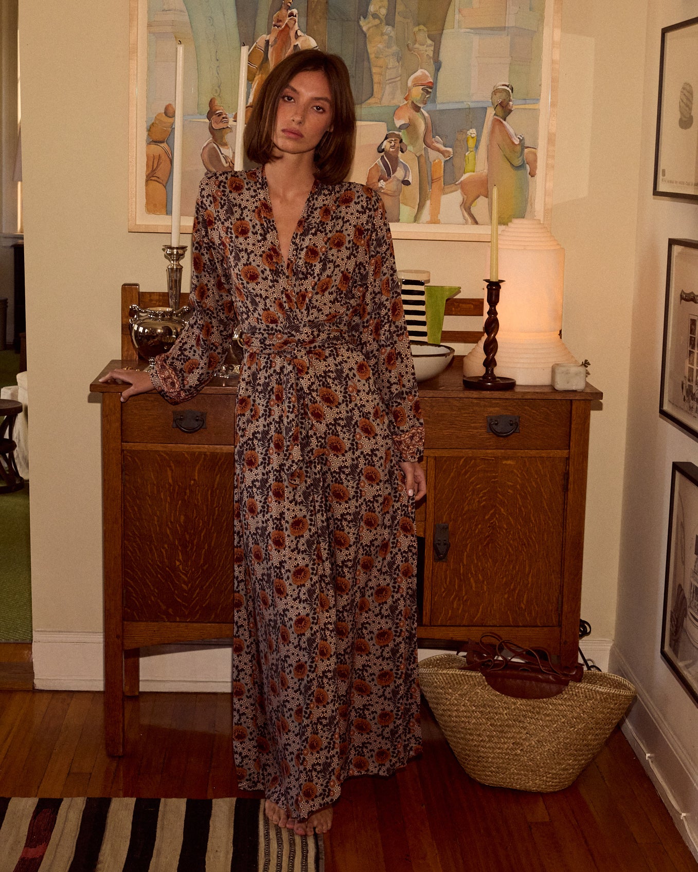 Nico Floral Belted Long-Sleeve Maxi Dress