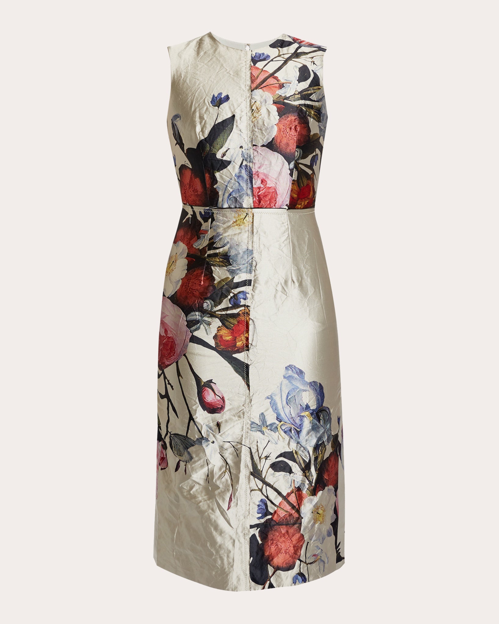 Floral Crushed Satin Sleeveless Cocktail Dress