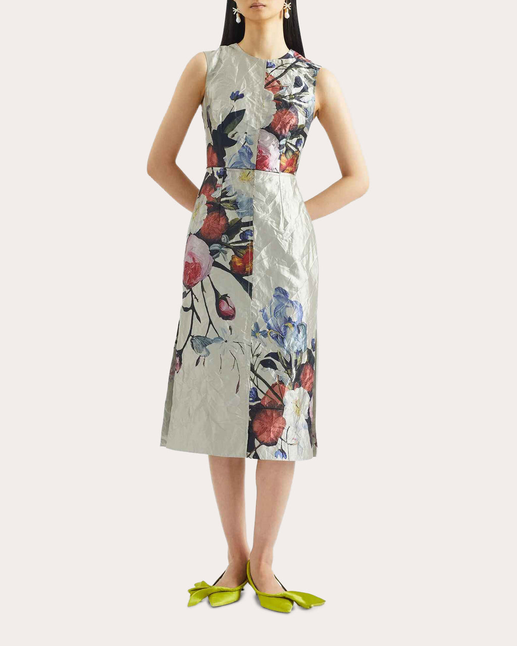 Floral Crushed Satin Sleeveless Cocktail Dress