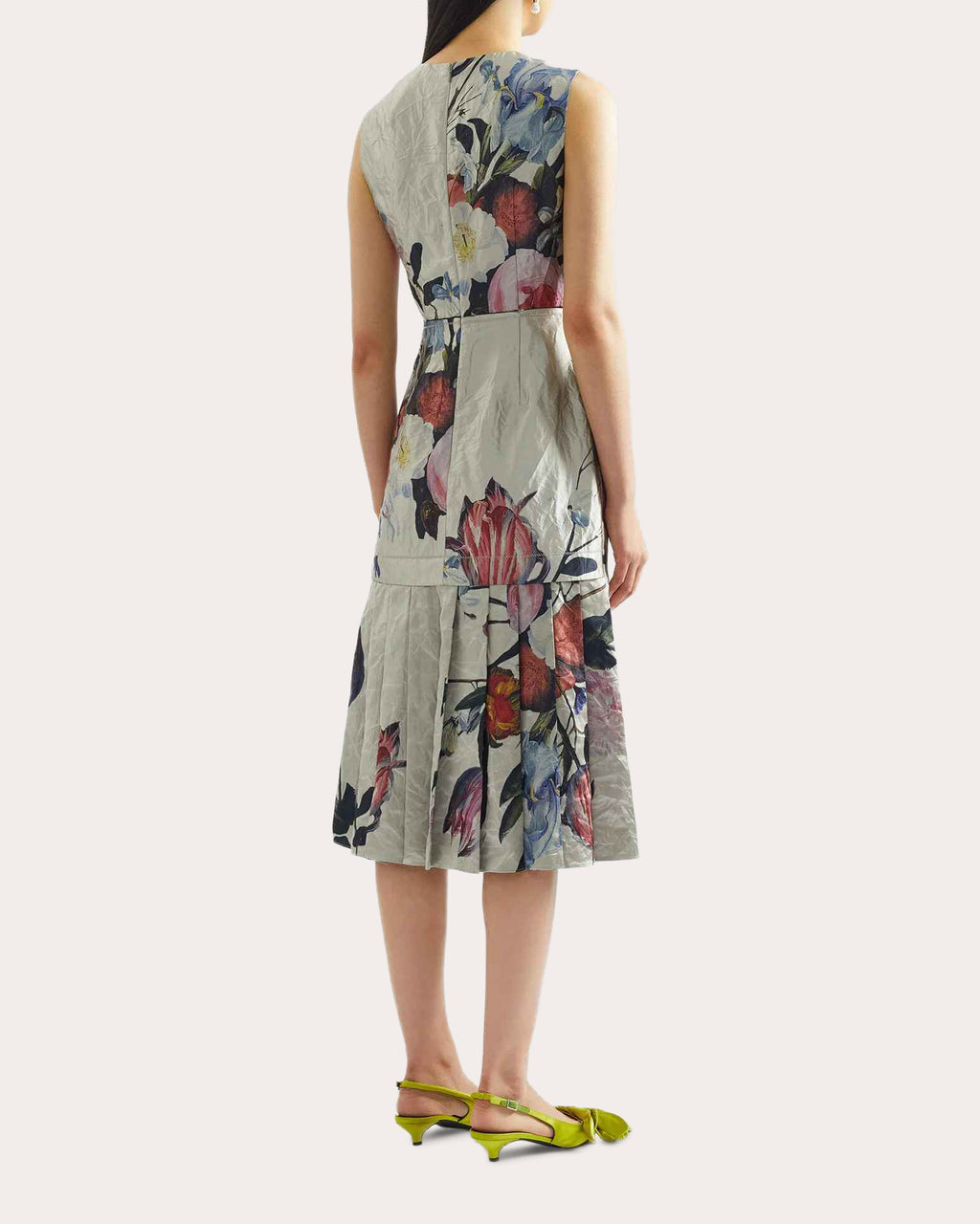 Floral Crushed Satin Sleeveless Cocktail Dress