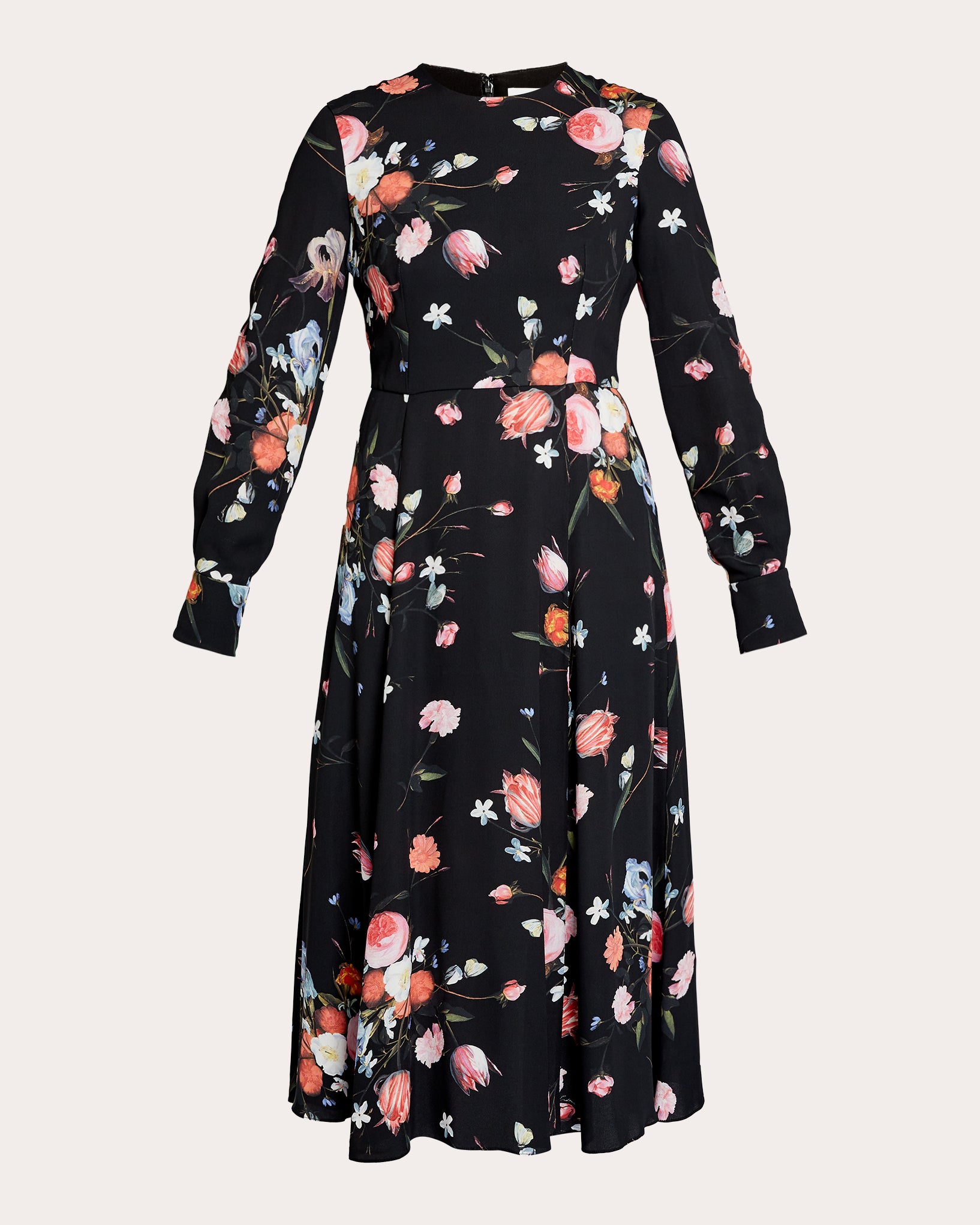 Floral Crepe Long-Sleeve Midi Dress | Olivela
