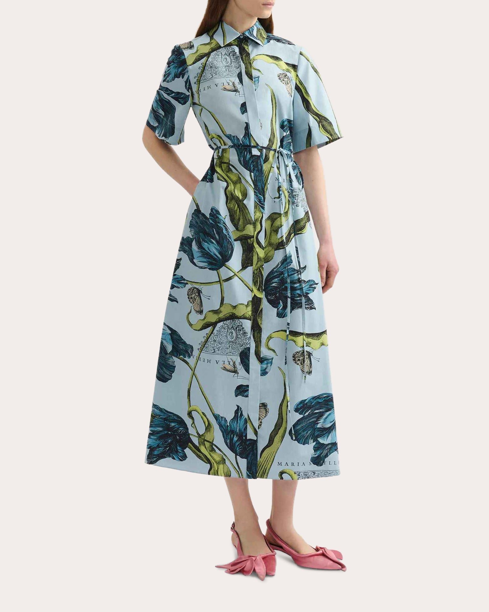 Floral Cotton Short-Sleeve Shirt Dress