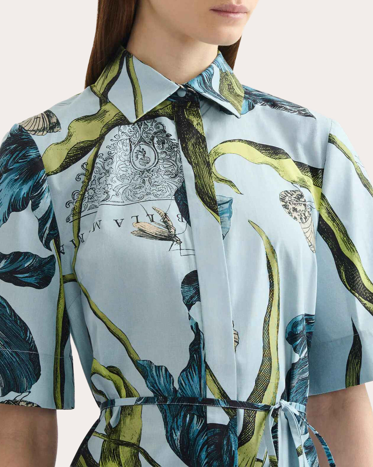 Floral Cotton Short-Sleeve Shirt Dress