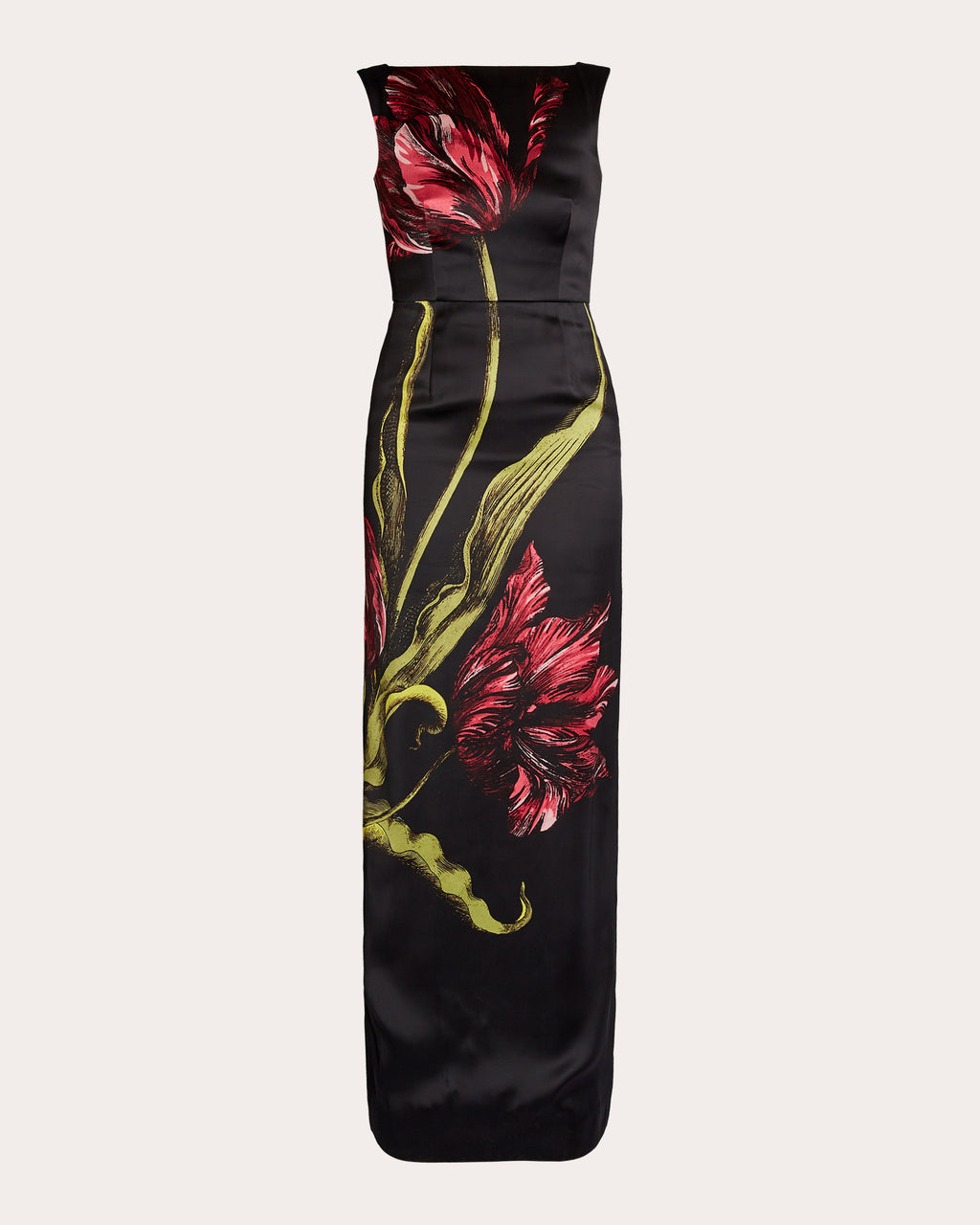 Floral Satin Sleeveless Boatneck Gown