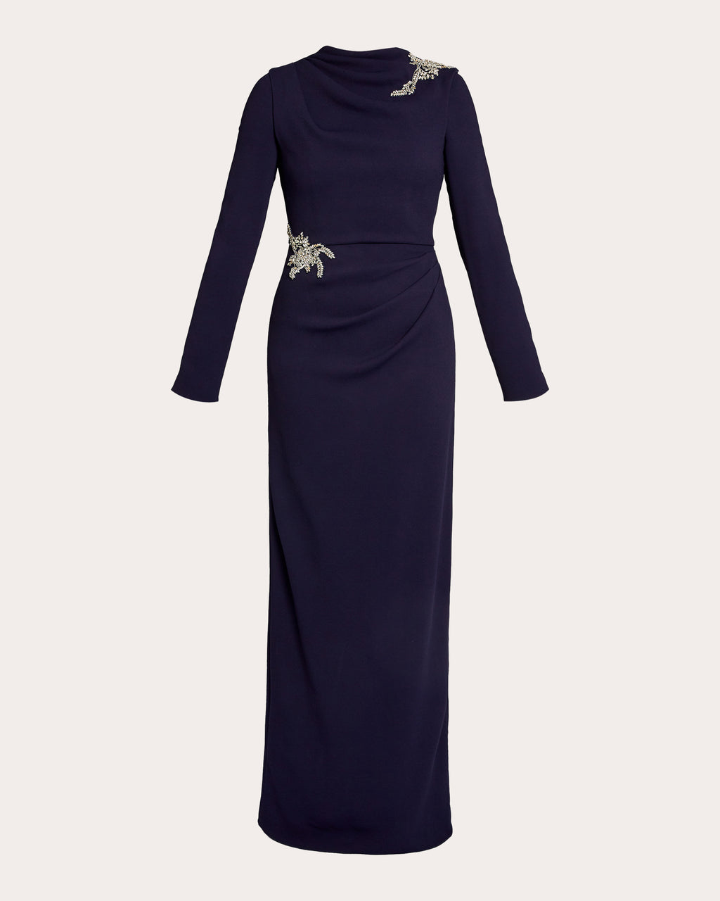 Crystal Long-Sleeve Drape Gown